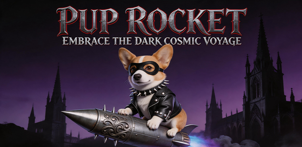 Night Doge: Ironheart key art — an iron-hearted doge riding a rocket through the dark night